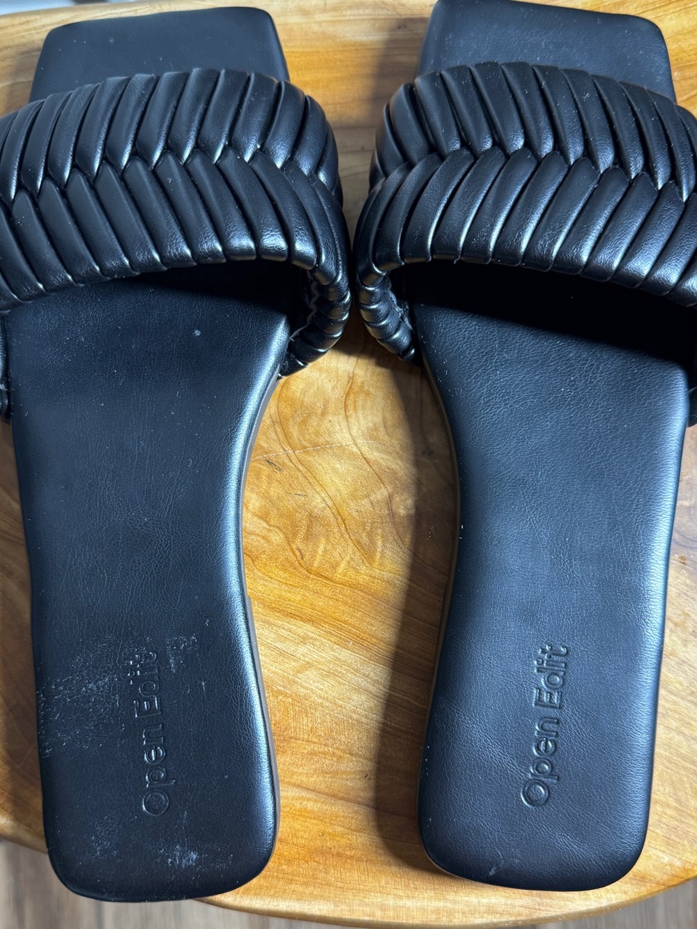 Open Edit Linx Women's Slide Sandals Blk faux-leather 6M - Picture 4 of 7